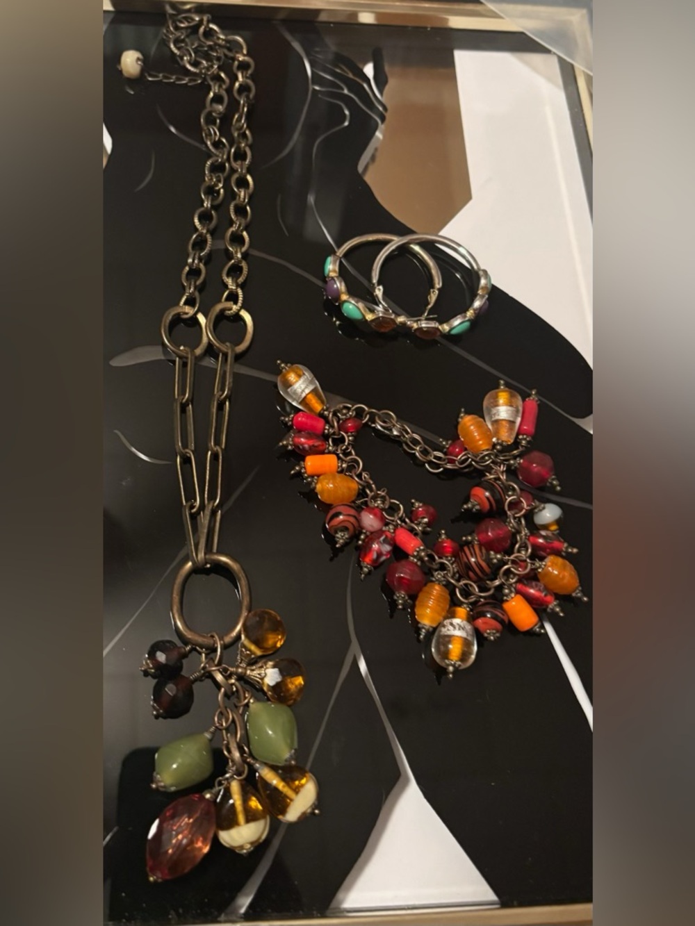 Multicolor Bead Charm Necklace , Cha Cha Bracelet and Earrings Set